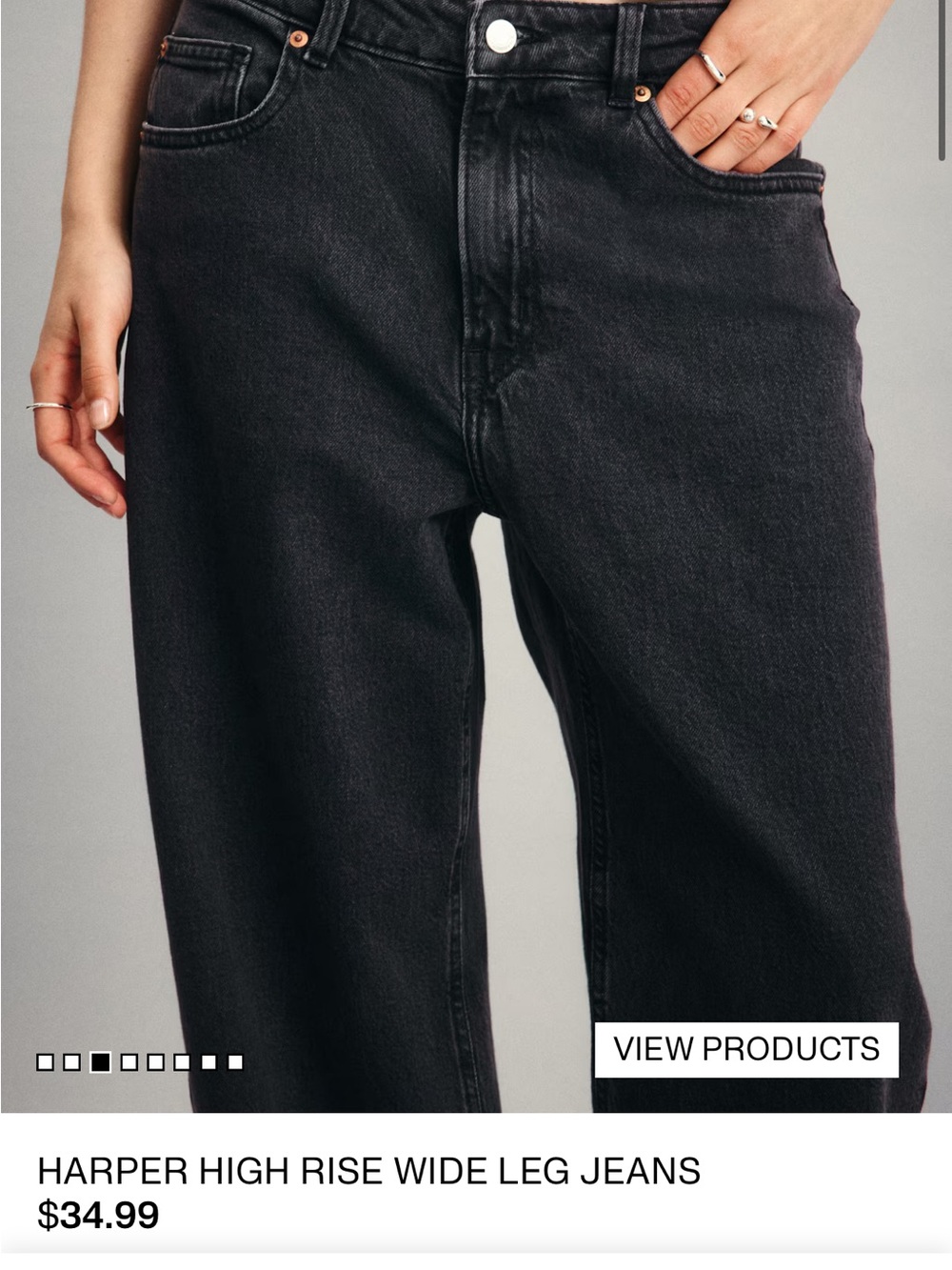H&M Dark Denim Grey Wide-Leg High-Rise Jeans - Picture 5 of 6